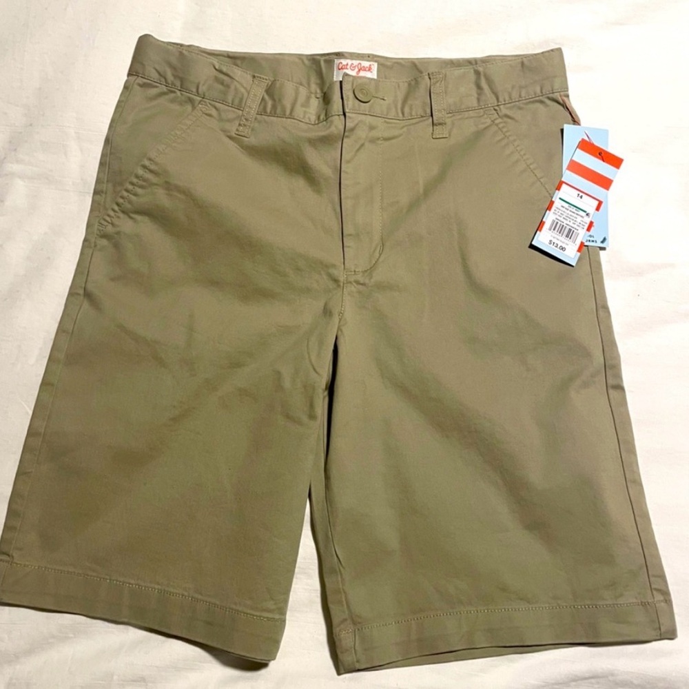 Cat & Jack Khaki Boys' Flat-Front Shorts Size 14